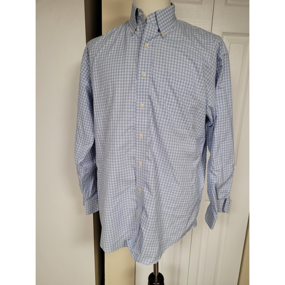 Jos. A. Bank Travelers Collection Mens Blue Plaid Button Down Shirt 16-34 Cotton
